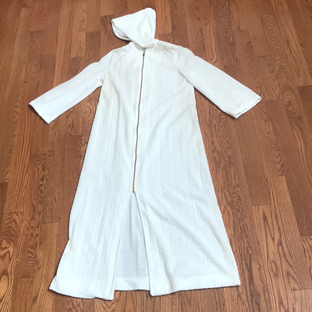 Vintage, Cream, Patterned, Beach Coverup with Hood
